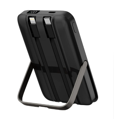 Picture of Wiwu Pioneer Dual Cable 10000mAh Black 20W Magnetic Wireless Charging Power Bank With Stand