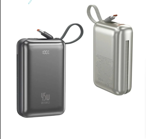 Picture of WIWU AS-182 Dual Cable 20000mAh Gray 45W Power Bank with Digital Display