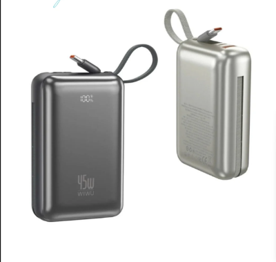 Picture of WIWU AS-182 Dual Cable 20000mAh Gray 45W Power Bank with Digital Display