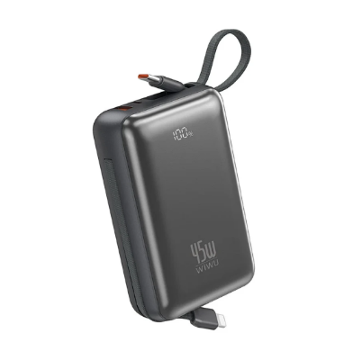 Picture of WIWU AS-182 Dual Cable 20000mAh Gray 45W Power Bank with Digital Display