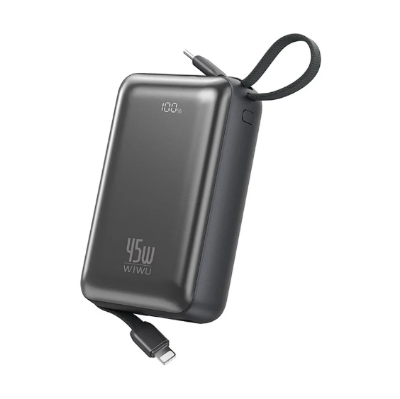 Picture of WIWU AS-182 Dual Cable 20000mAh Gray 45W Power Bank with Digital Display