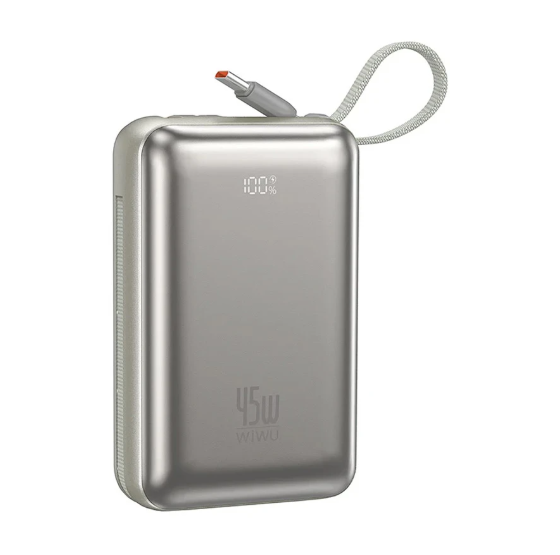 Picture of WIWU AS-182 Dual Cable 20000mAh Gray 45W Power Bank with Digital Display