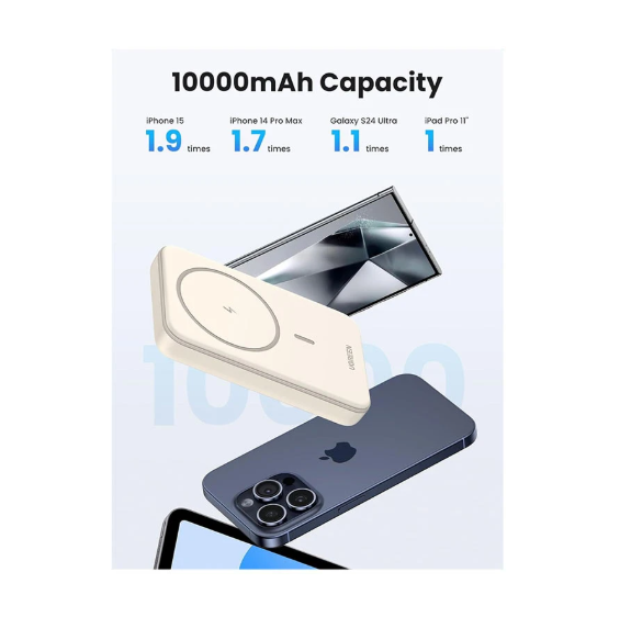 Picture of UGREEN PB561 10000mAh Off-White 20W MagSafe Qi Wireless Power Bank