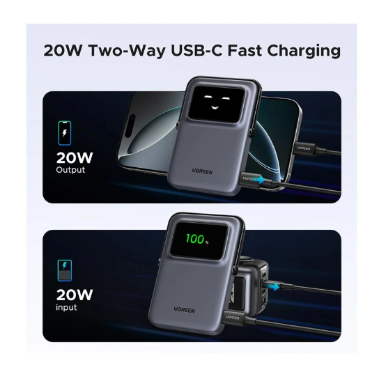 Picture of UGREEN PB571 Uno 5000mAh Grey 20W MagSafe Qi Wireless Power Bank