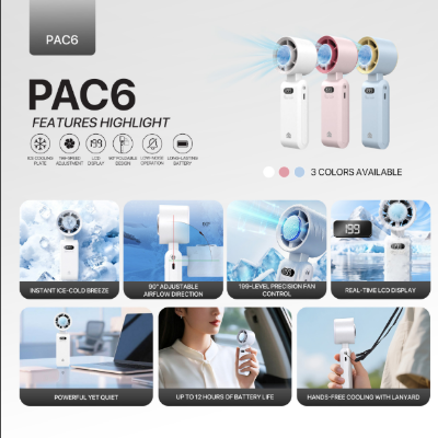 Picture of Fantech PAC6 White Rechargeable Handheld Fan (3.7V, 3600mAh)