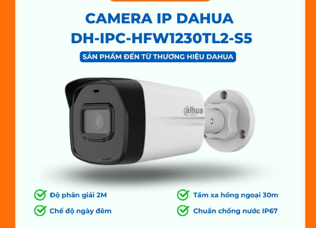 Picture of Dahua DH-IPC-HFW1230TL2-S5 (3.6mm) (2MP) Bullet IP Camera