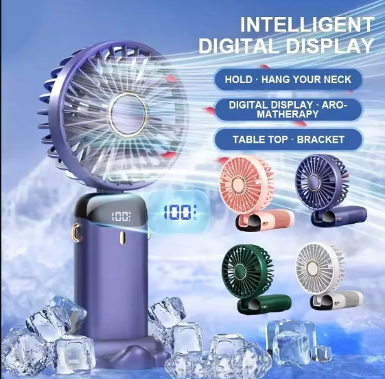 Picture of Portable mini usb fan-portable fan, rechargeable fan, 5 speed personal fan with base, digital display, desk fan for outdoor