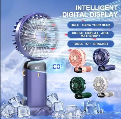Picture of Portable mini usb fan-portable fan, rechargeable fan, 5 speed personal fan with base, digital display, desk fan for outdoor