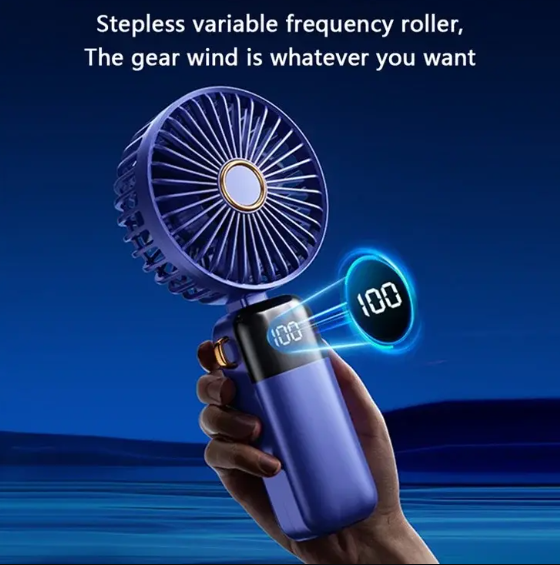Picture of Portable mini usb fan-portable fan, rechargeable fan, 5 speed personal fan with base, digital display, desk fan for outdoor