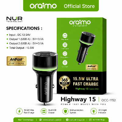 Picture of Oraimo Highway 15 Car Charger (OCC-1152D)- Black