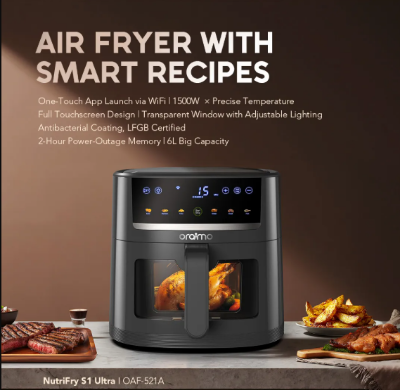 Picture of Oraimo NutriFry S1 Ultra 1500W 6L Air fryer ( OAF-521A )- GRAPHITBLACK 