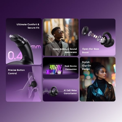 Picture of Oraimo OpenSnap Clip-On Open-Ear True Wireless  Earbuds (OPN-373)- GRAVITY BLACK