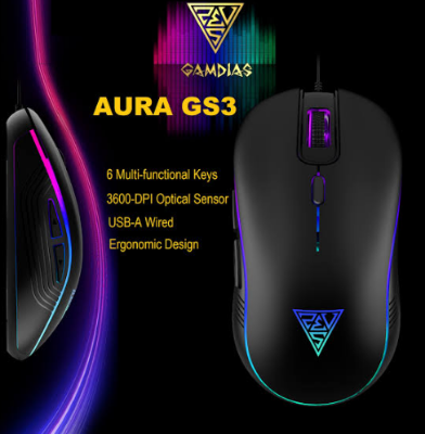 Picture of GAMDIAS AURA GS3 Wired Black Optical Gaming Mouse