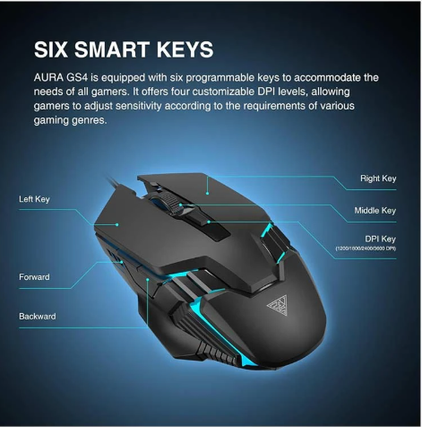 Picture of GAMDIAS AURA GS4 Wired Black Optical Gaming Mouse Product Id: 05.02.802.45  Special Price Tk 750  Save Extra Tk 100 on online order Regular Price Tk 810   Check Availability Quick Overview Type - Optical Gaming Mouse Connection Type - Wired Interface - US