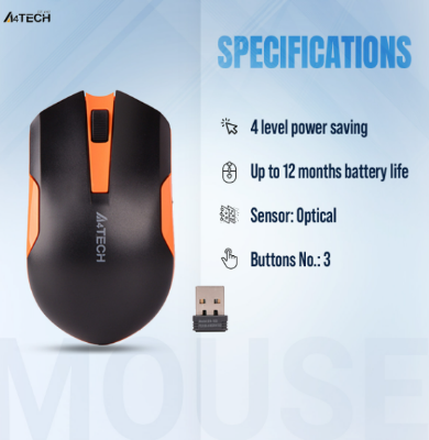 Picture of A4TECH G3-200/200N Black & Orange Wireless Mouse