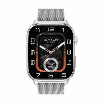 Picture of WiWU SW08 Silver Bluetooth Calling Smart Watch with Metallic + Silicone Strap