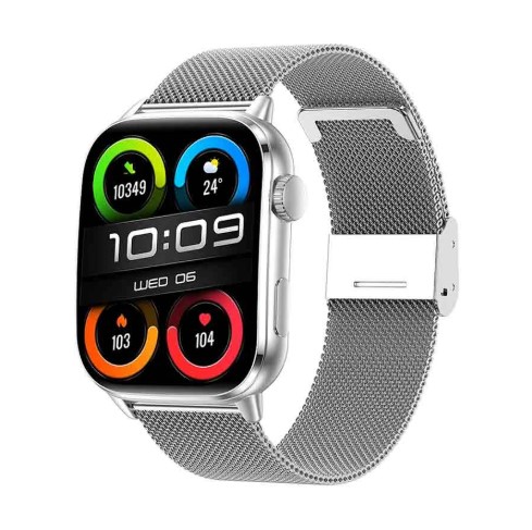 Picture of WiWU SW08 Silver Bluetooth Calling Smart Watch with Metallic + Silicone Strap