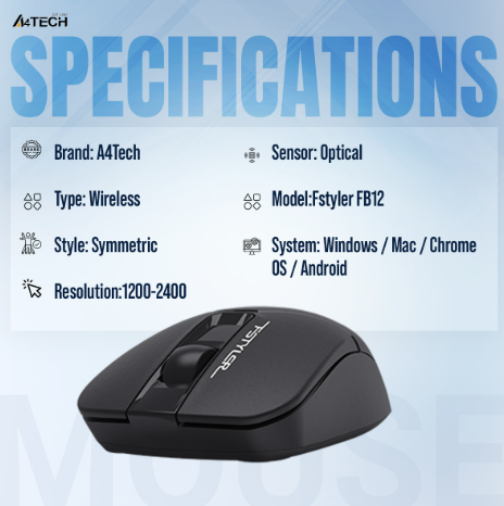 Picture of A4TECH FB12 Fstyler Dual-Mode Black Bluetooth Mouse