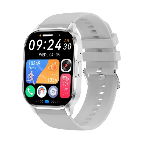 Picture of Blisbond Alpha Silver AMOLED Bluetooth Calling Smart Watch with Black & Grey Dual Straps