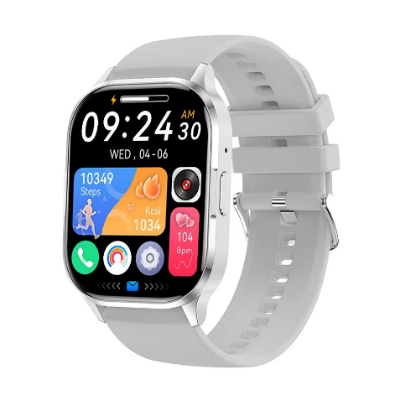 Picture of Blisbond Alpha Silver AMOLED Bluetooth Calling Smart Watch with Black & Grey Dual Straps