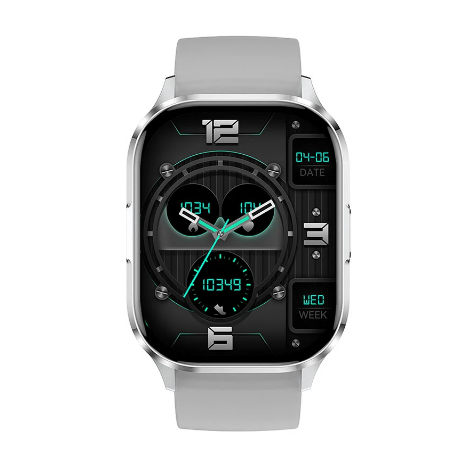 Picture of Blisbond Alpha Silver AMOLED Bluetooth Calling Smart Watch with Black & Grey Dual Straps