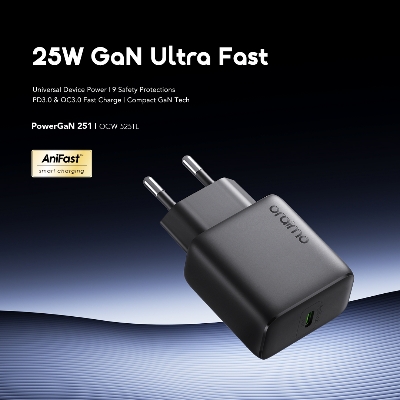 Picture of Oraimo 25w GaN Ultra Fast Type-C Adapter (OCW-5251ECC)- GRAPHBLACK