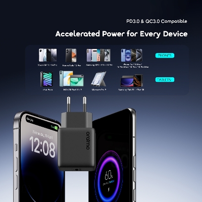 Picture of Oraimo 25w GaN Ultra Fast Type-C Adapter (OCW-5251ECC)- GRAPHBLACK
