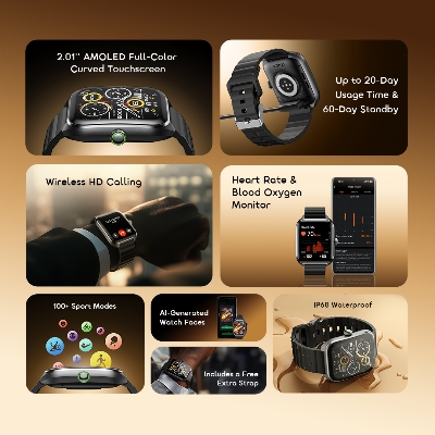 Picture of Oraimo Watch Nova 2 Black Bluetooth Calling Smart Watch #OSW-814