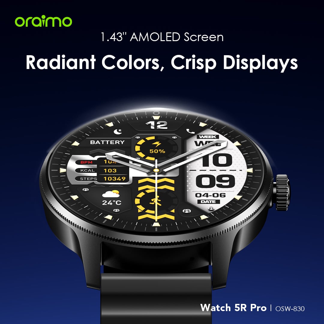 Picture of Oraimo Watch 5R Pro OSW-830 Black AMOLED Bluetooth Calling Smart Watch