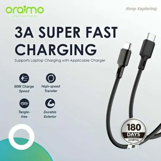 Picture of Oraimo USB C To USB C 3A Data Cable Black - (OCD-114CC)
