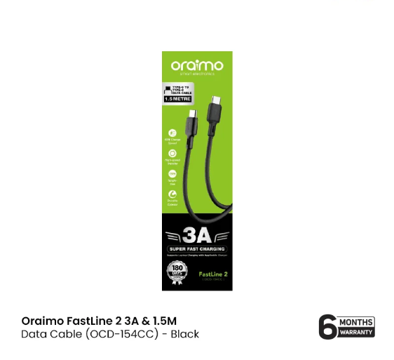 Picture of Oraimo USB C To USB C 3A Data Cable Black - (OCD-114CC)