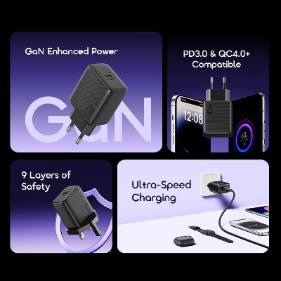 Picture of oraimo PowerGaN 451 45W Gan Ultra Fast Wall Charger   Oraimo CAKT Fast Type-C Charger Adapter EU ( OCW5451ECC )- Black