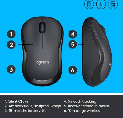 Picture of Logitech M221 Silent Charcoal/Grey Wireless Mouse
