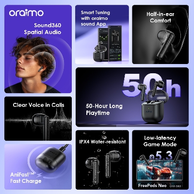 Picture of Oraimo FreePods Neo Mysterious Blue TWS Bluetooth Earbuds #OTW-330S