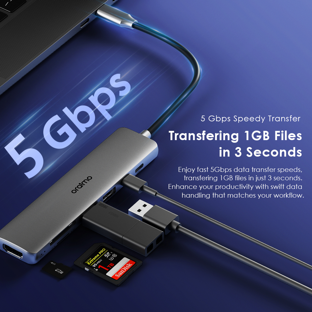 Picture of oraimo PowerTrans USB-C Hub 7-in-1 Multi-Functional Adapter Docking Station
