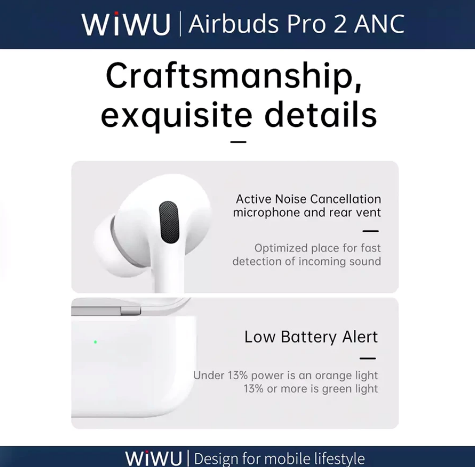 Picture of WiWU Airbuds Pro 2 ANC White Bluetooth Earbuds (USB-C)