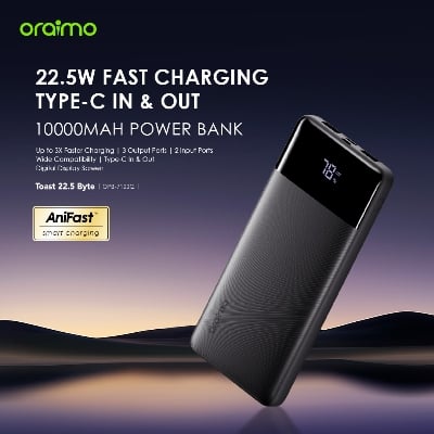 Picture of Oraimo TOAst 22.5 Byte 10000mAh 22.5W Speed Black Power Bank with Digital Display #OPB-7100Q