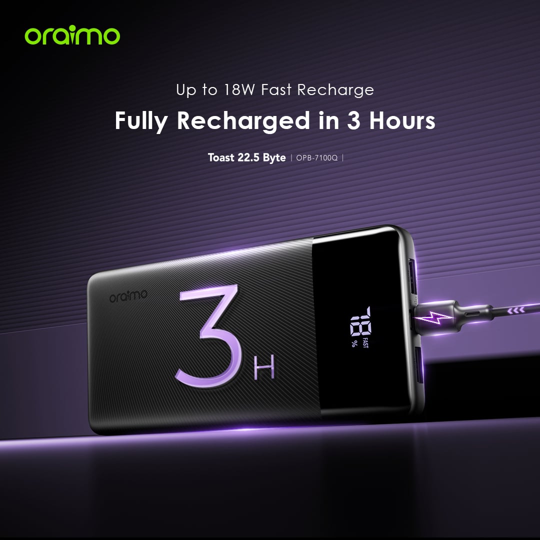 Picture of Oraimo TOAst 22.5 Byte 10000mAh 22.5W Speed Black Power Bank with Digital Display #OPB-7100Q