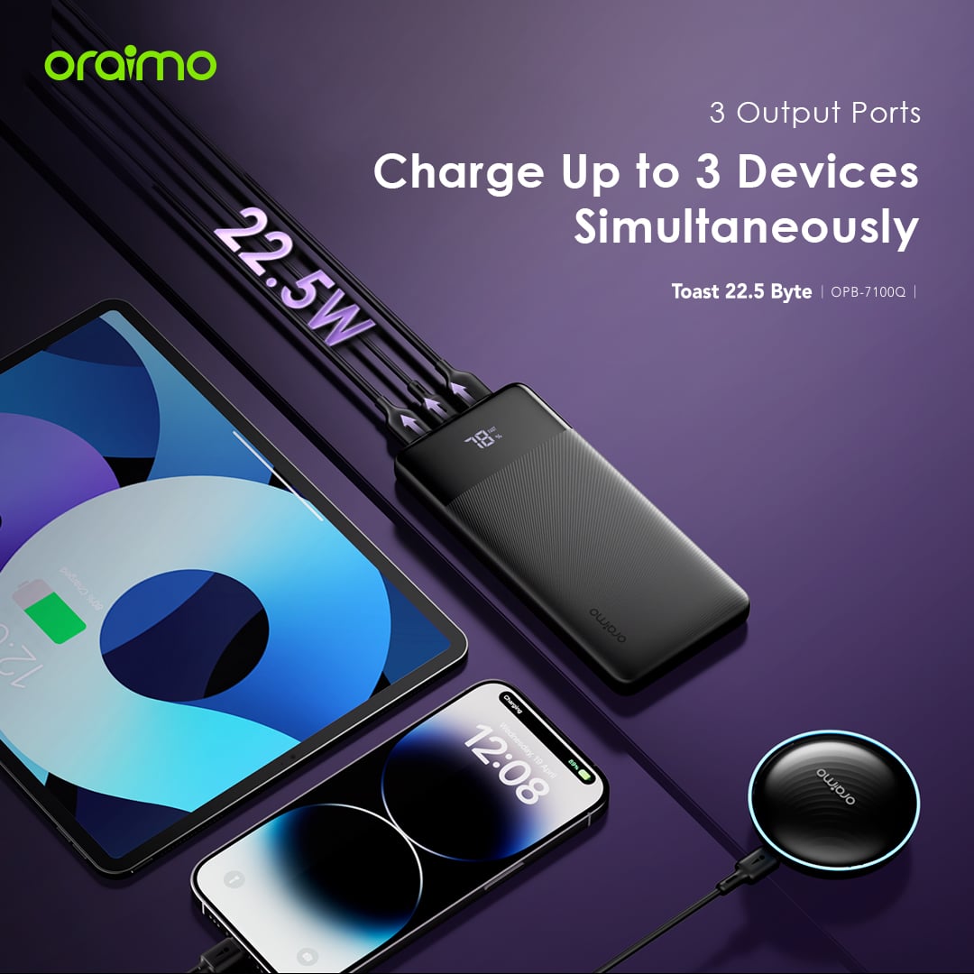 Picture of Oraimo TOAst 22.5 Byte 10000mAh 22.5W Speed Black Power Bank with Digital Display #OPB-7100Q