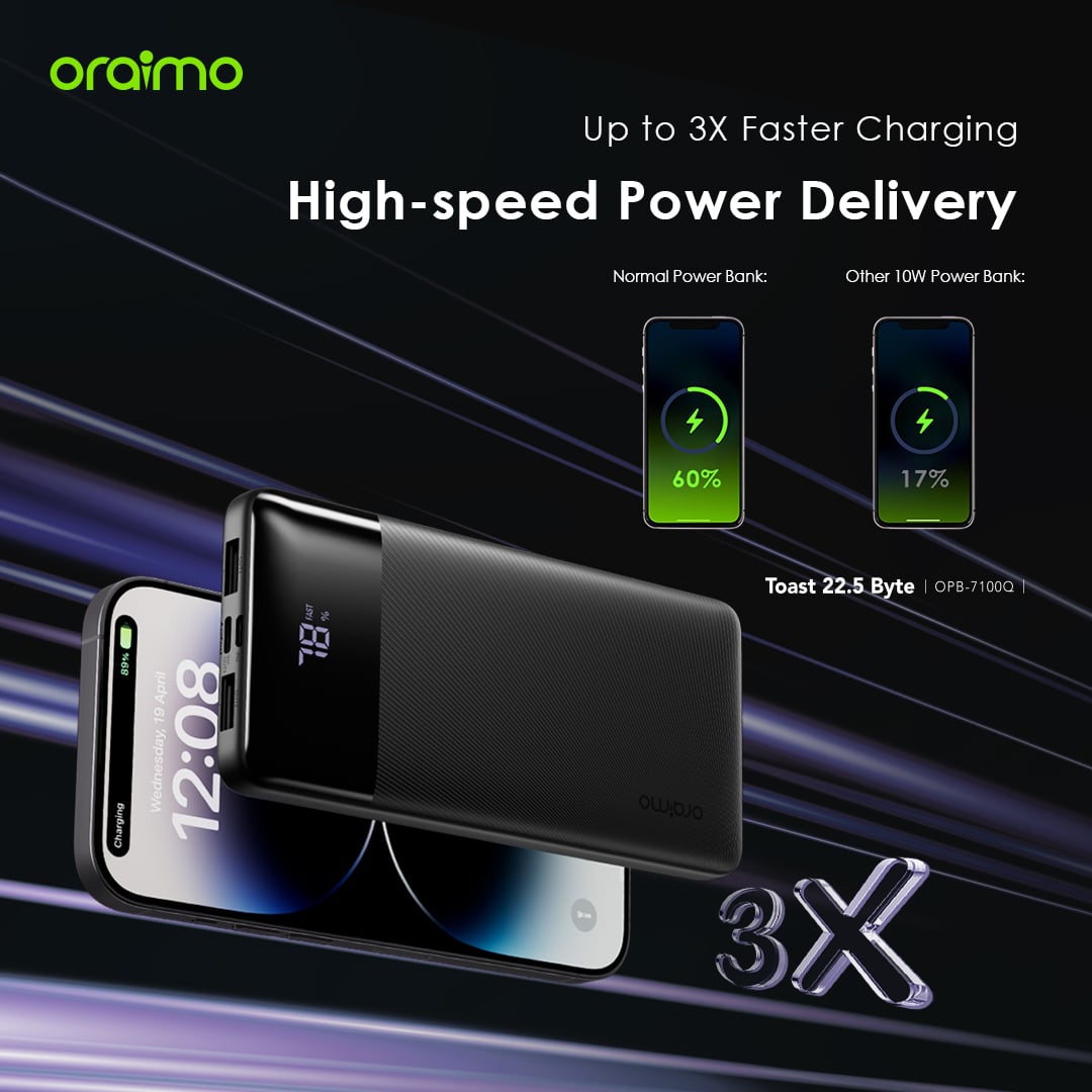 Picture of Oraimo TOAst 22.5 Byte 10000mAh 22.5W Speed Black Power Bank with Digital Display #OPB-7100Q