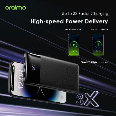 Picture of Oraimo TOAst 22.5 Byte 10000mAh 22.5W Speed Black Power Bank with Digital Display #OPB-7100Q