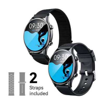 Picture of BWOO BO-WA03-BK Black Bluetooth Calling Smart Watch with Black Dual Straps