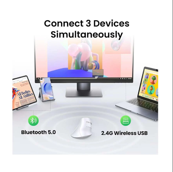 Picture of UGREEN MU008 (45759) Wireless (Dual Mode) White Silent Vertical Mouse