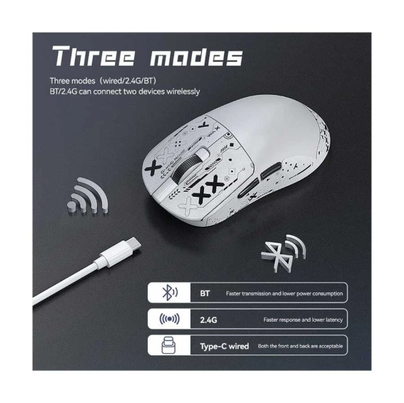 Picture of T-WOLF X9 (Multi Mode) White Gaming Mouse With Grip Tape
