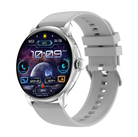 Picture of Blisbond Senor Silver AMOLED Bluetooth Calling Smart Watch with Black & Grey Dual Strap