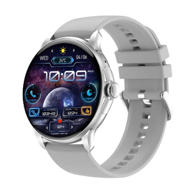 Picture of Blisbond Senor Silver AMOLED Bluetooth Calling Smart Watch with Black & Grey Dual Strap