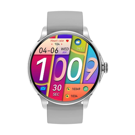 Picture of Blisbond Senor Silver AMOLED Bluetooth Calling Smart Watch with Black & Grey Dual Strap