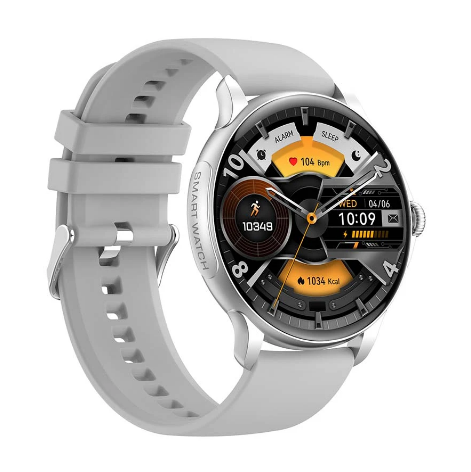 Picture of Blisbond Senor Silver AMOLED Bluetooth Calling Smart Watch with Black & Grey Dual Strap
