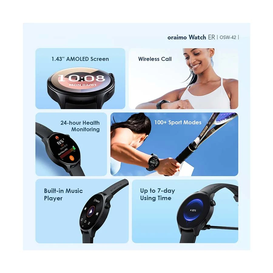 Picture of Oraimo Watch ER OSW-42 Amoled Black Smart Watch