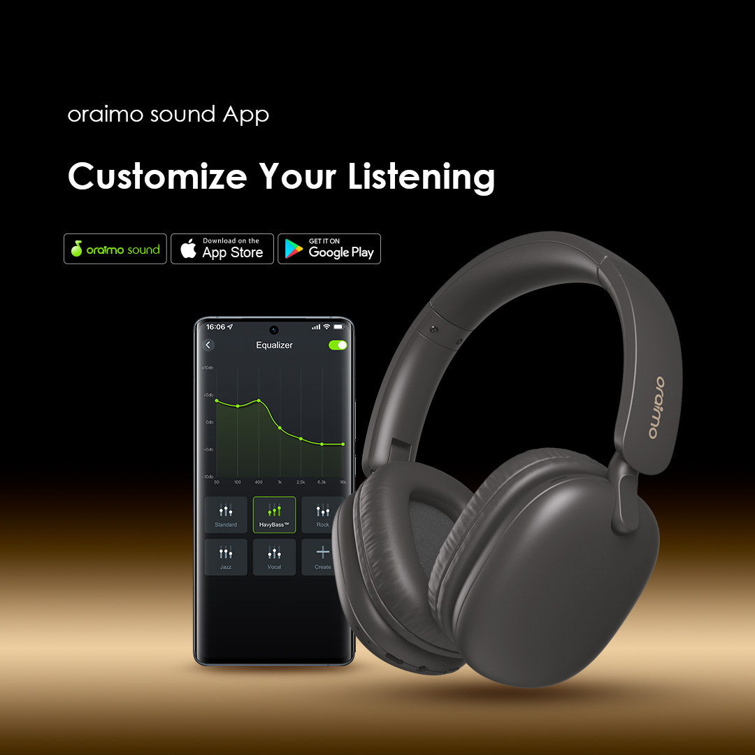 Picture of Oraimo BoomPop Lite Bluetooth Speed Black Over-Ear Headphone #OHP-317